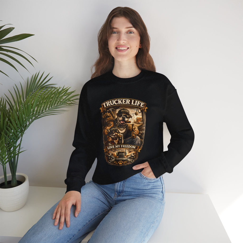 Trucker Life Crewneck Sweatshirt – "Love My Freedom" Vintage Trucker Graphic
