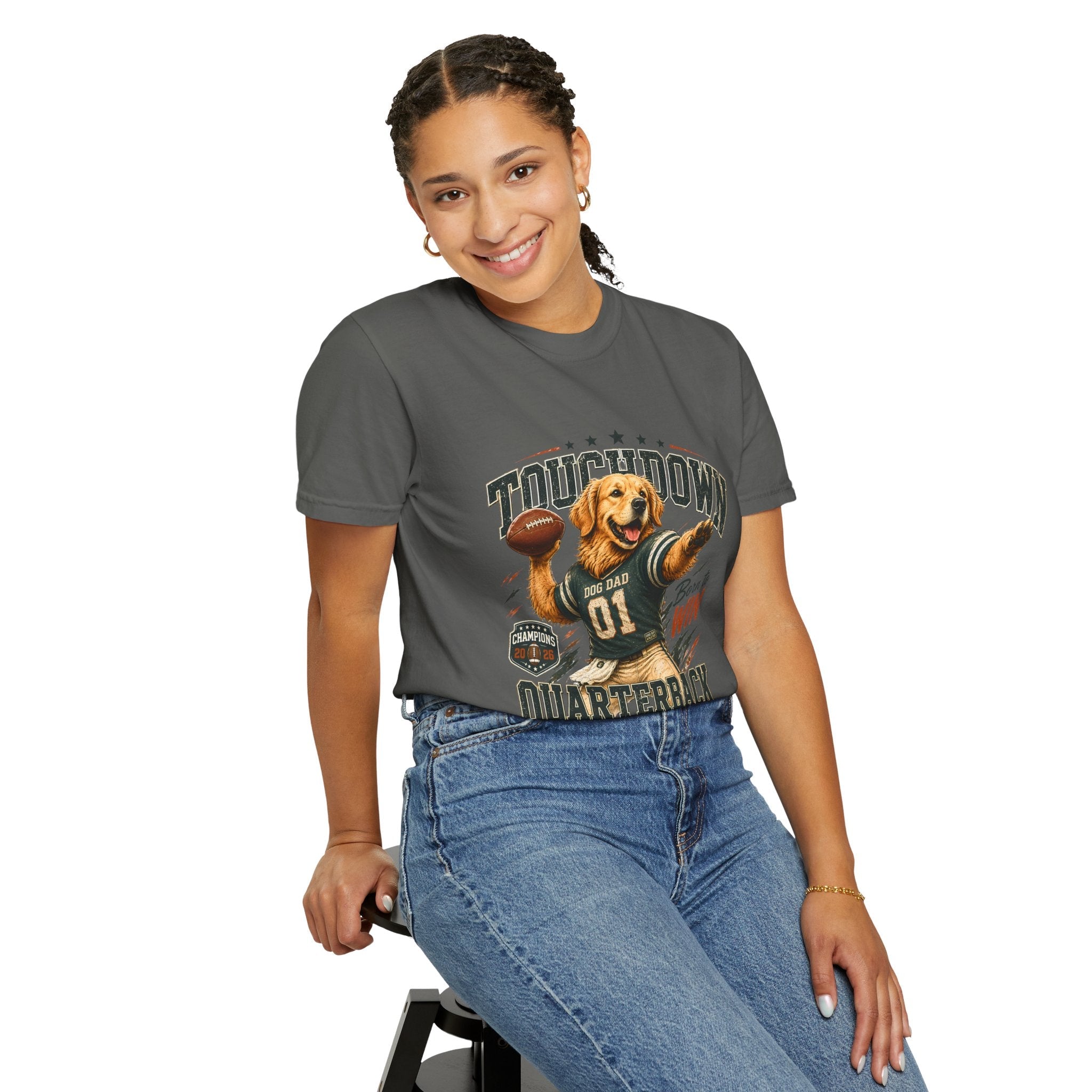 Touchdown Quarterback T-Shirt — Cute Golden Retriever Football Tee (Born to Win) Printify