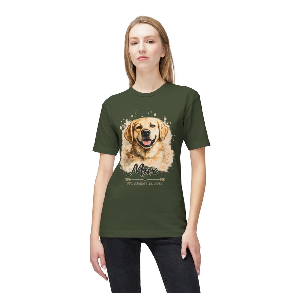 Personalized Dog Portrait Memorial T-Shirt — "Max" Name & Date Printify