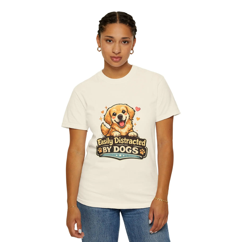Dog Lover T-Shirt - "Easily Distracted By Dogs" Cute Golden Retriever Tee