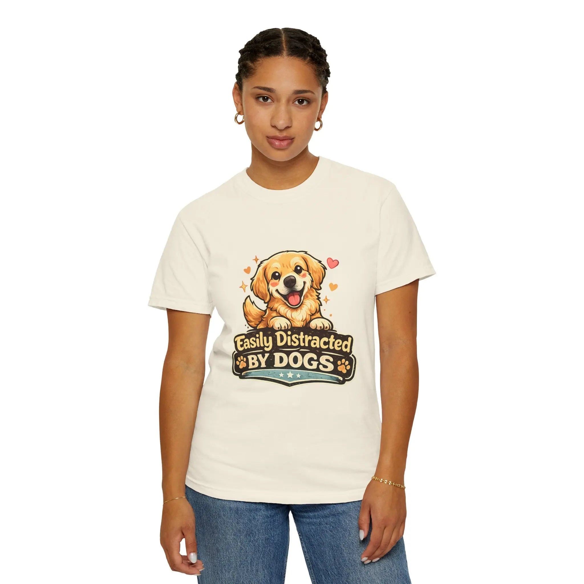 Dog Lover T-Shirt - "Easily Distracted By Dogs" Cute Golden Retriever Tee