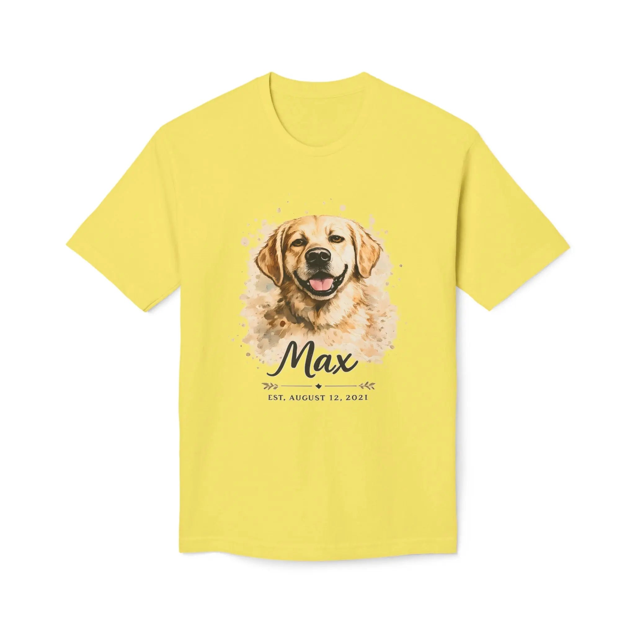 Personalized Dog Portrait Memorial T-Shirt — "Max" Name & Date Printify