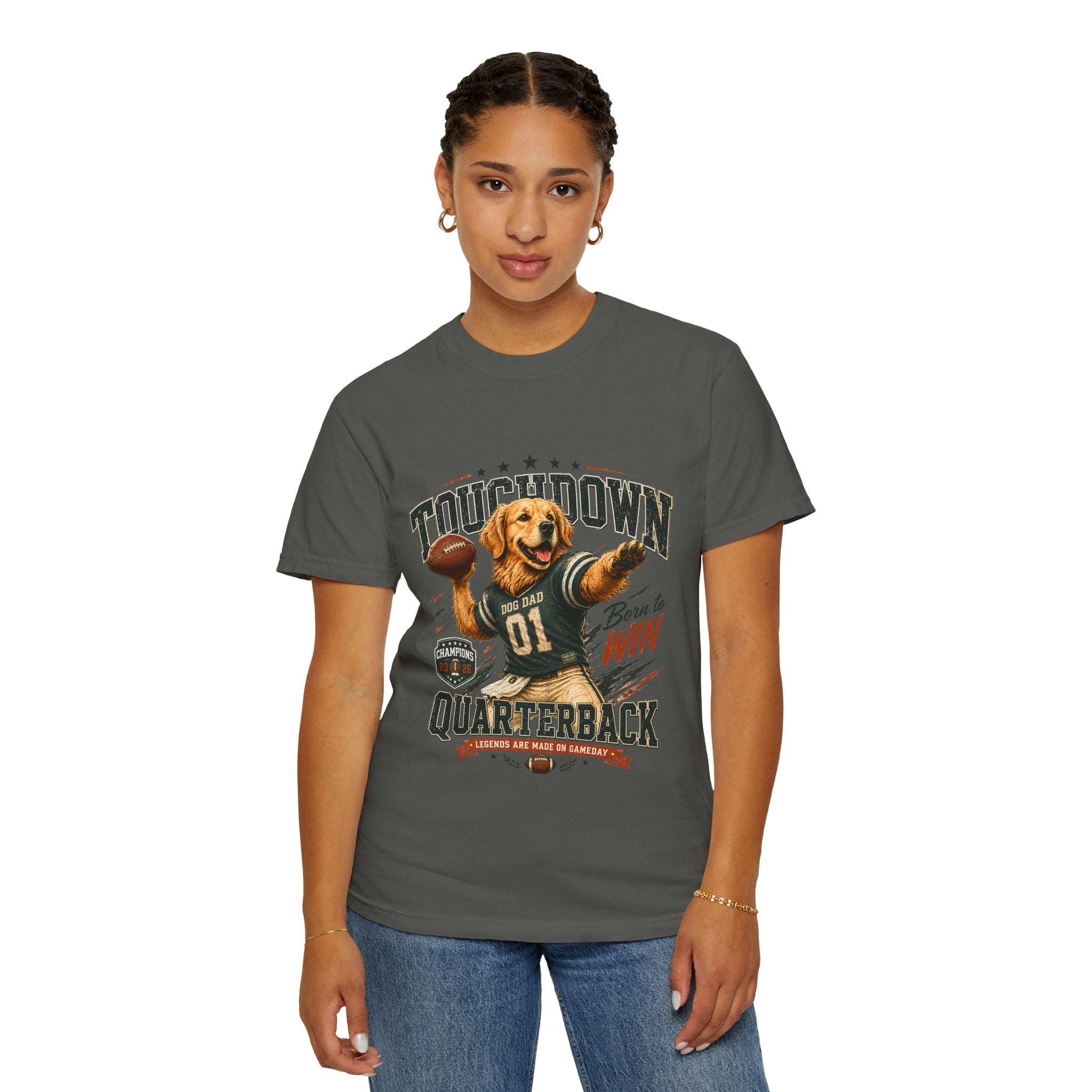 Touchdown Quarterback T-Shirt — Cute Golden Retriever Football Tee (Born to Win) Printify