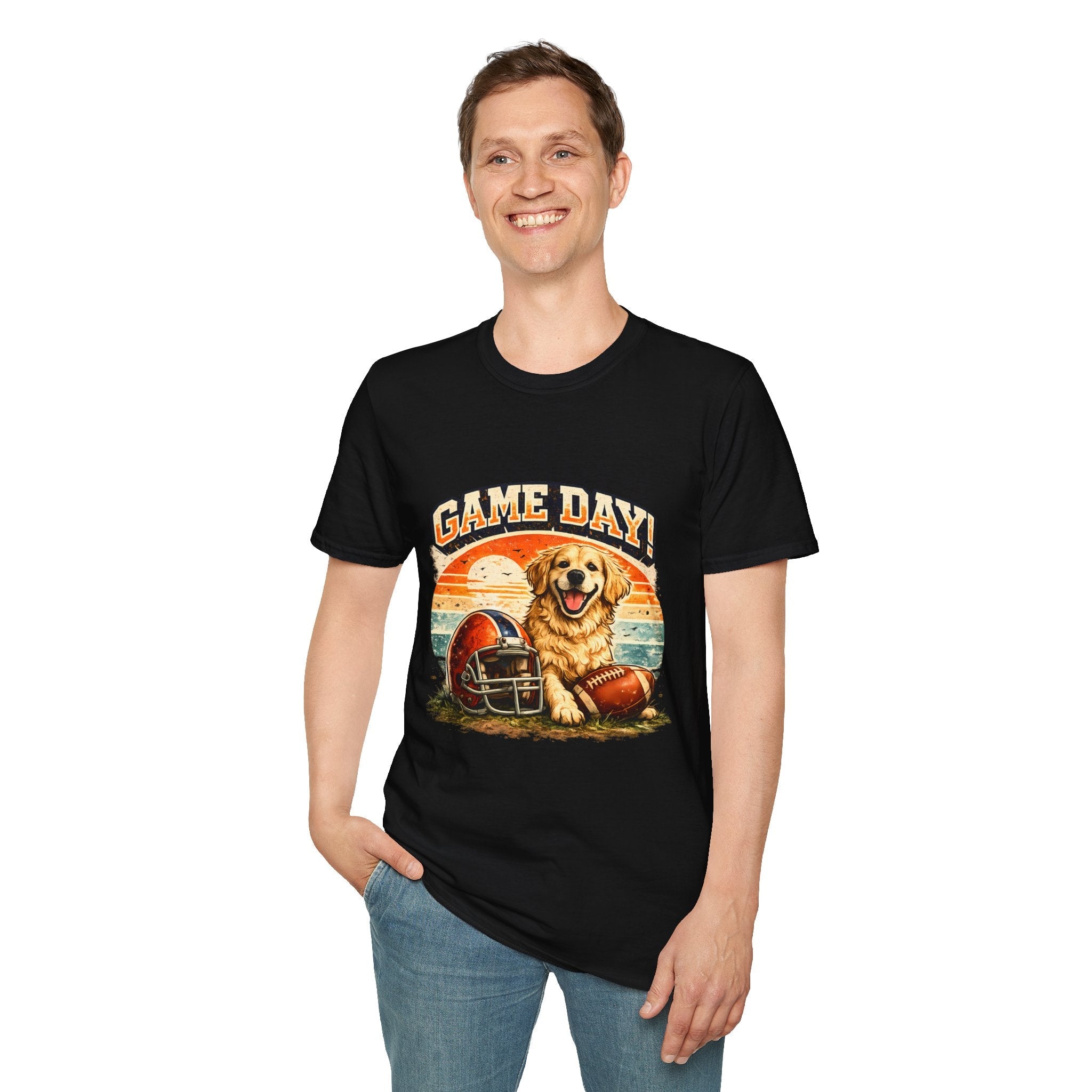 Game Day T-Shirt — Retro Golden Retriever Football Tee Printify