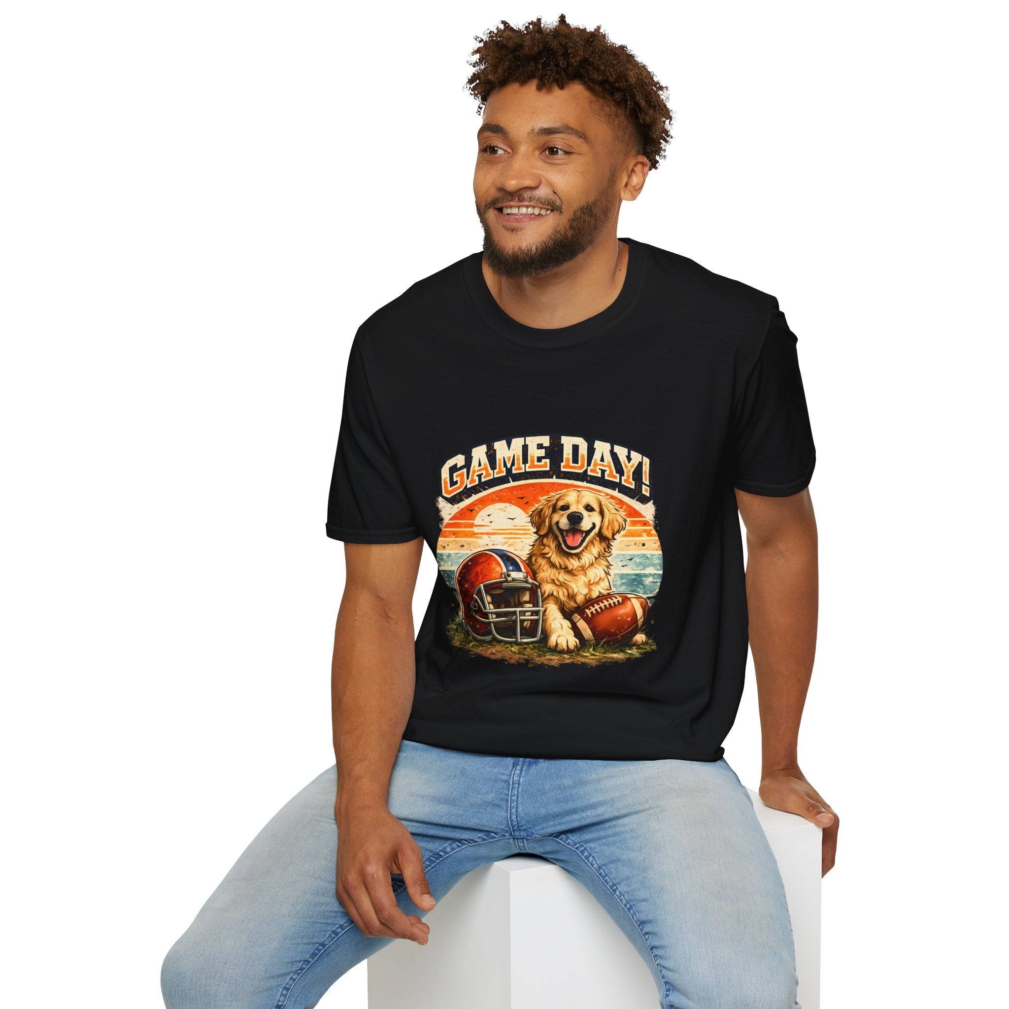Game Day T-Shirt — Retro Golden Retriever Football Tee Printify