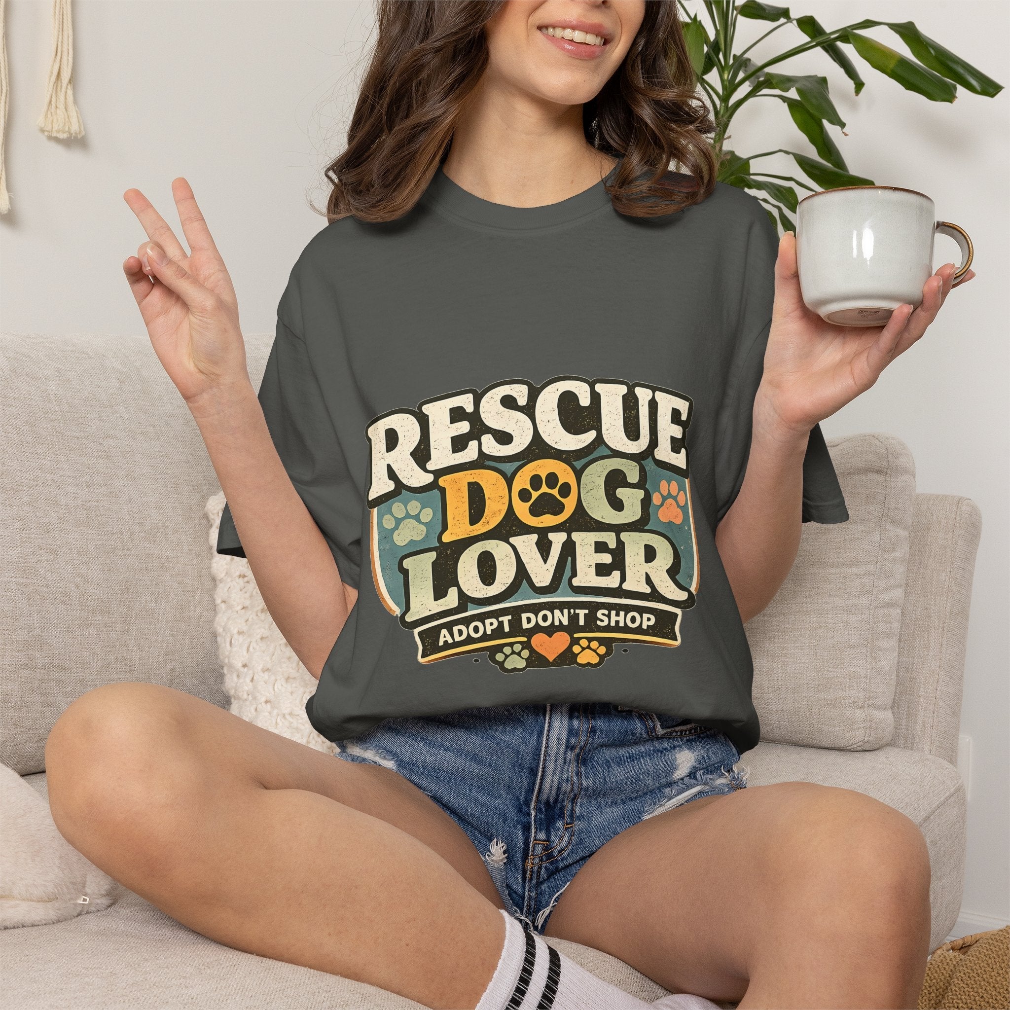 Rescue Dog Lover T-Shirt — "Adopt Don't Shop" Paw Print Tee Printify