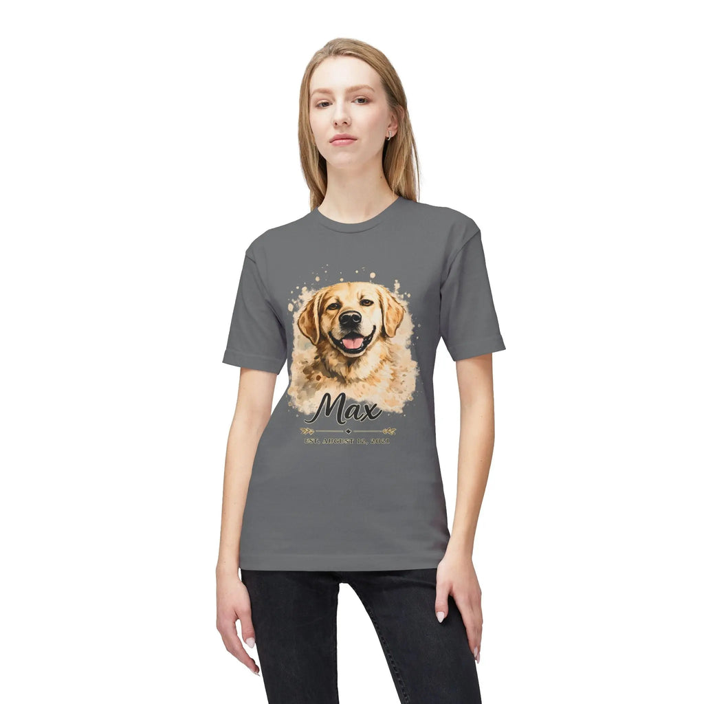 Personalized Dog Portrait Memorial T-Shirt — "Max" Name & Date Printify